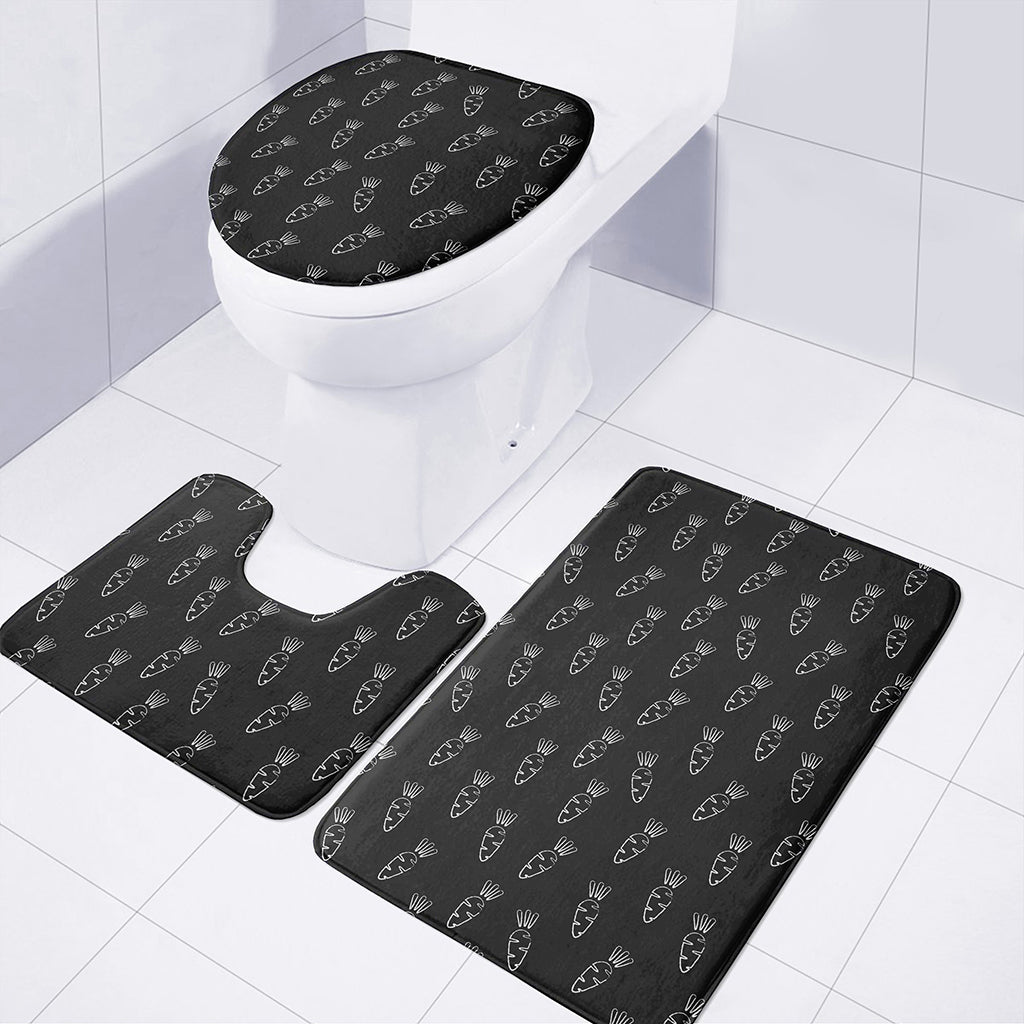 Black And White Carrot Pattern Print 3 Piece Bath Mat Set