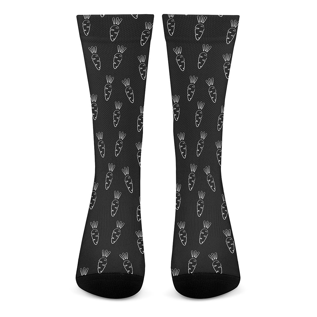 Black And White Carrot Pattern Print Crew Socks