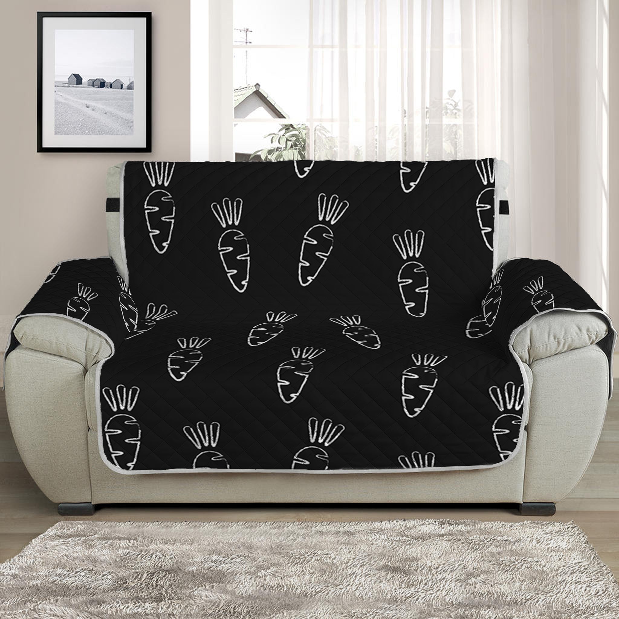 Black And White Carrot Pattern Print Half Sofa Protector