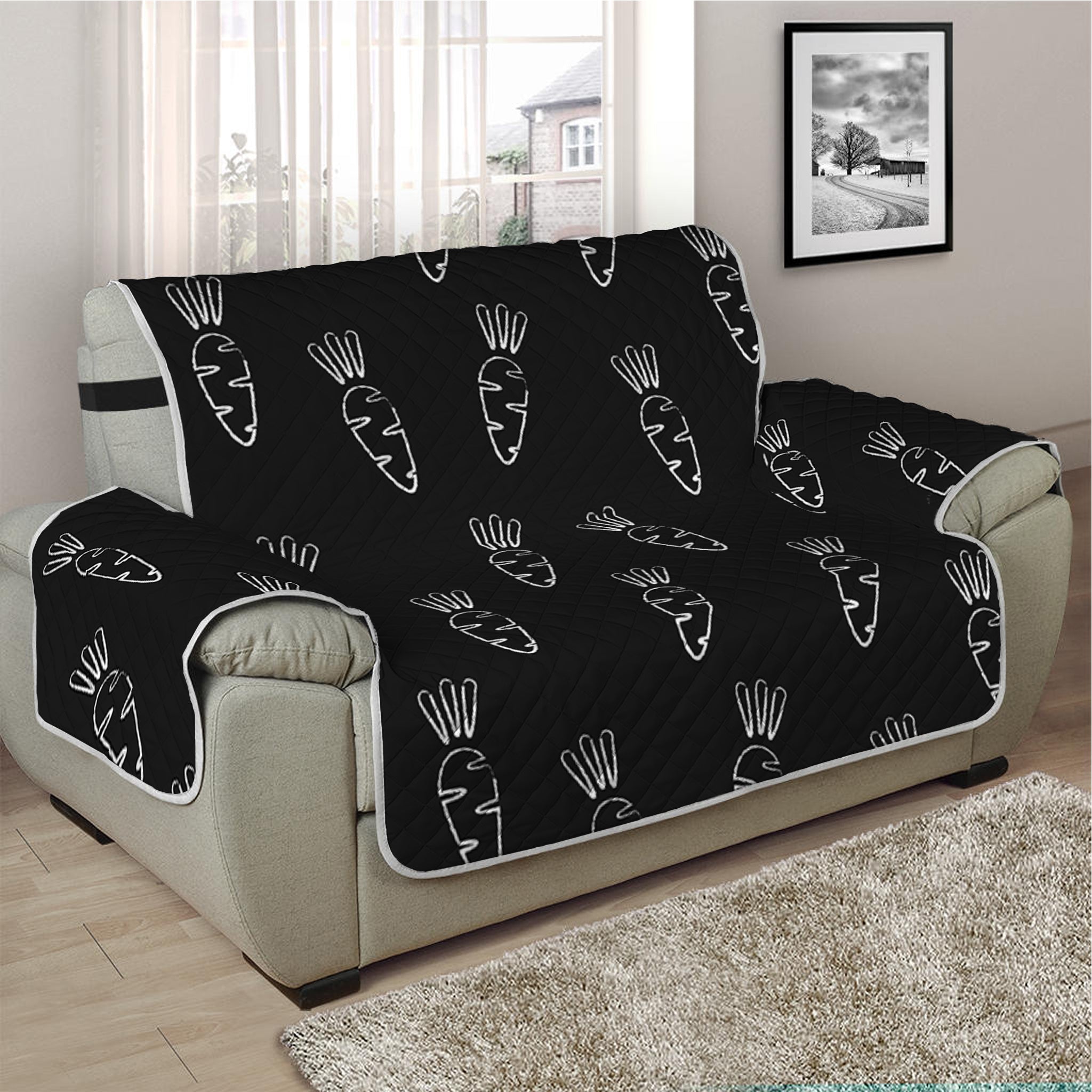 Black And White Carrot Pattern Print Half Sofa Protector