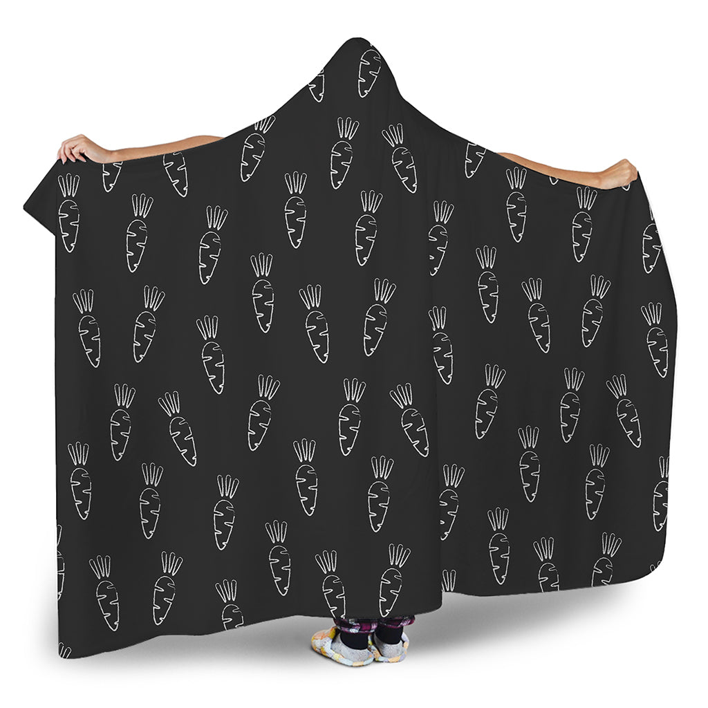 Black And White Carrot Pattern Print Hooded Blanket