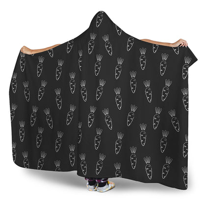 Black And White Carrot Pattern Print Hooded Blanket