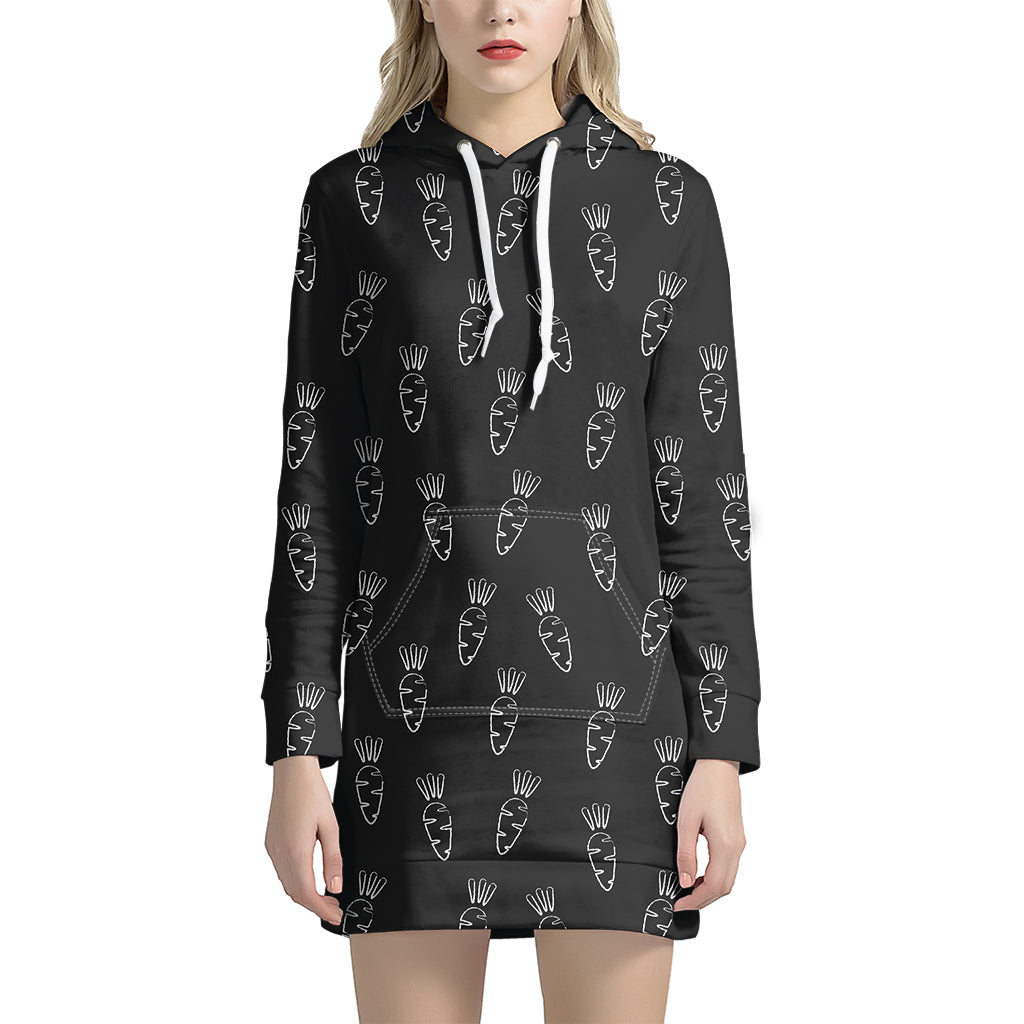 Black And White Carrot Pattern Print Hoodie Dress