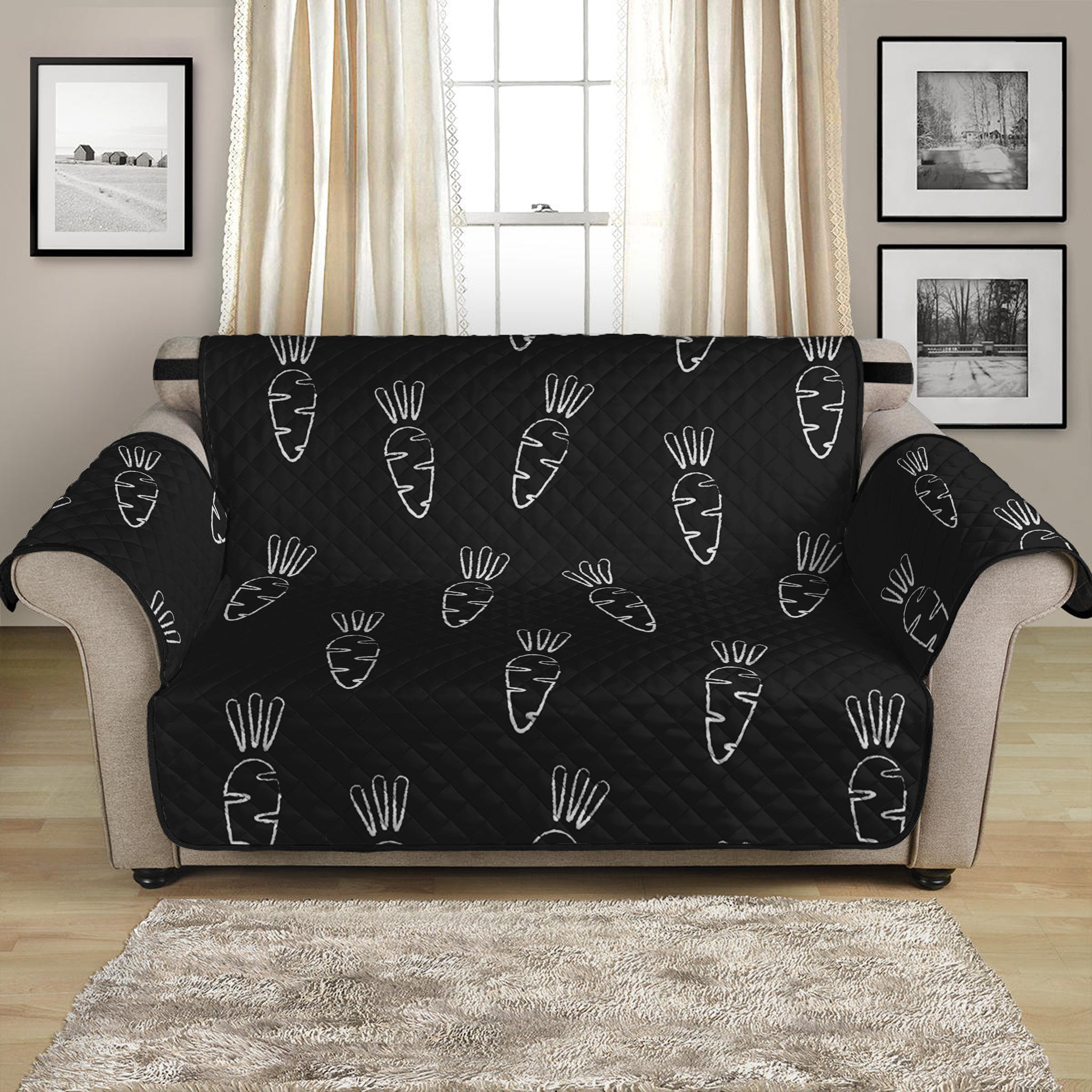 Black And White Carrot Pattern Print Loveseat Protector