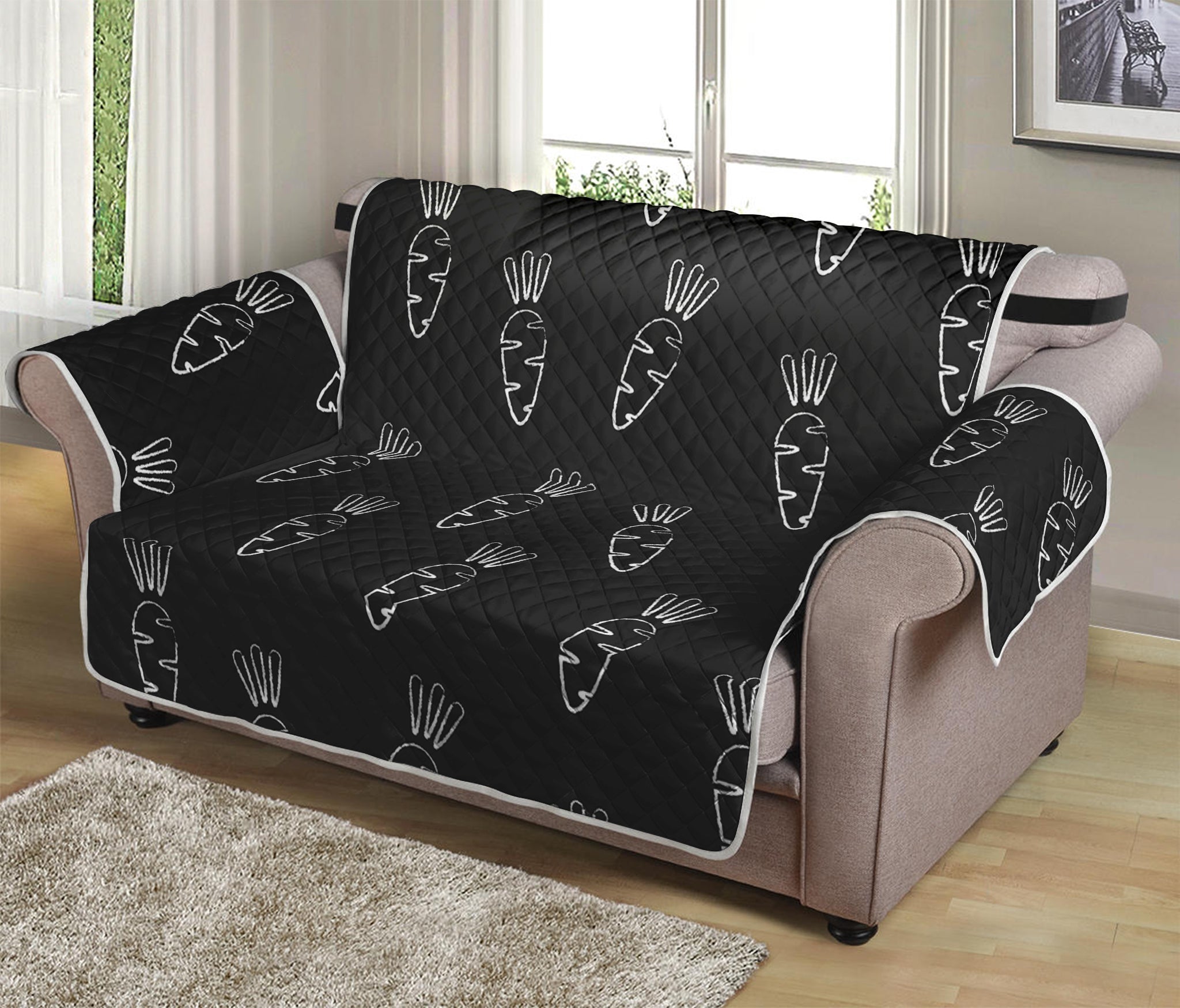 Black And White Carrot Pattern Print Loveseat Protector