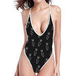 Black And White Carrot Pattern Print One Piece High Cut Swimsuit