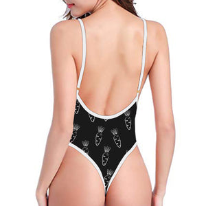 Black And White Carrot Pattern Print One Piece High Cut Swimsuit