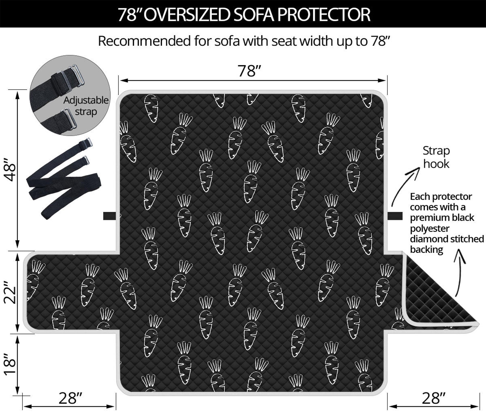 Black And White Carrot Pattern Print Oversized Sofa Protector