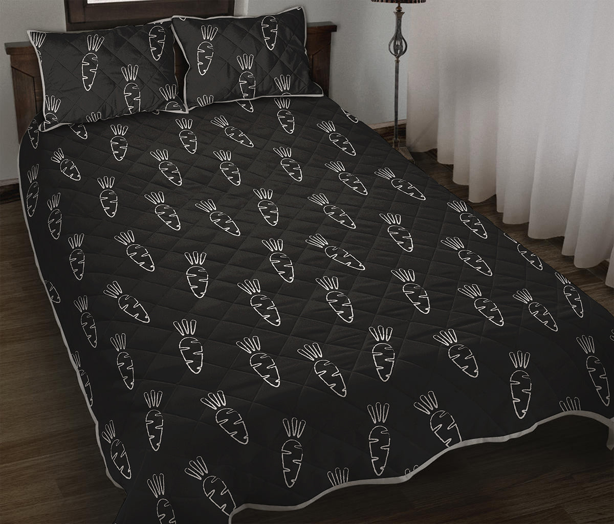 Black And White Carrot Pattern Print Quilt Bed Set