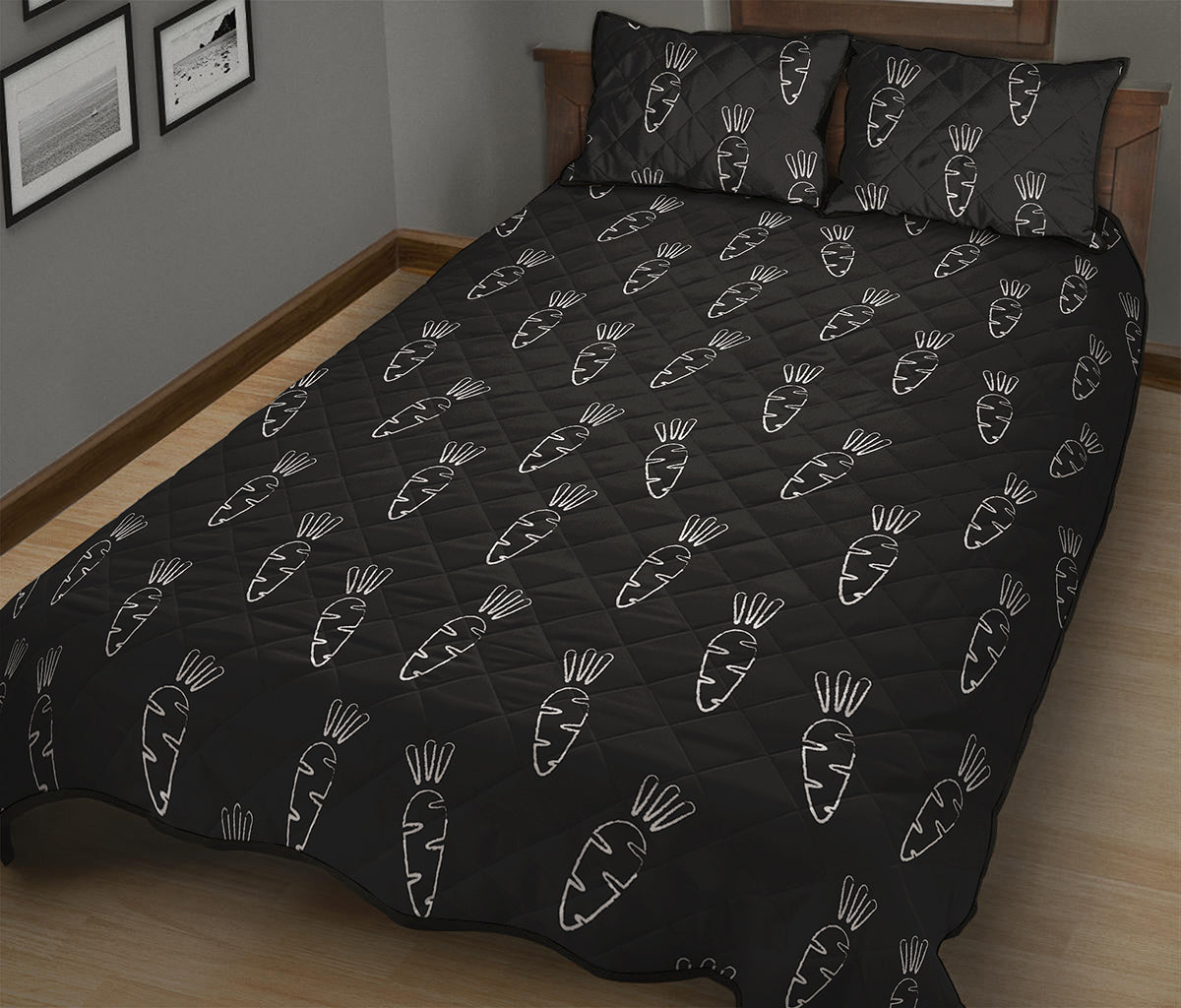 Black And White Carrot Pattern Print Quilt Bed Set