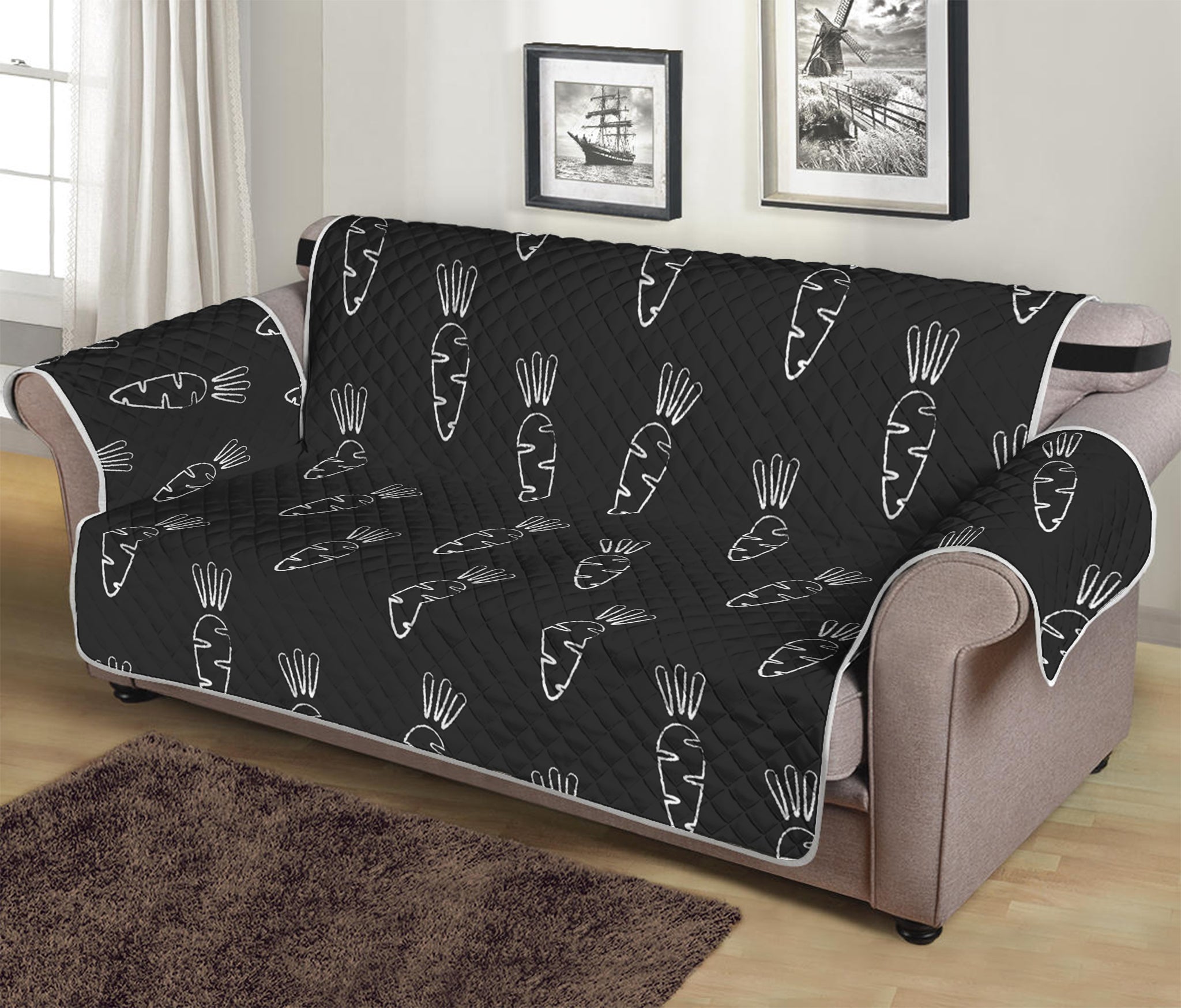 Black And White Carrot Pattern Print Sofa Protector