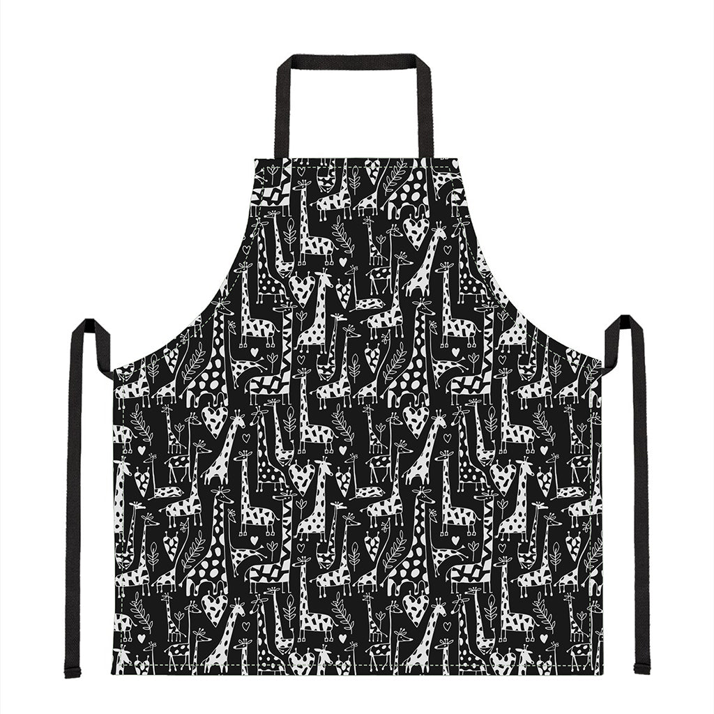 Black And White Cartoon Giraffe Print Apron