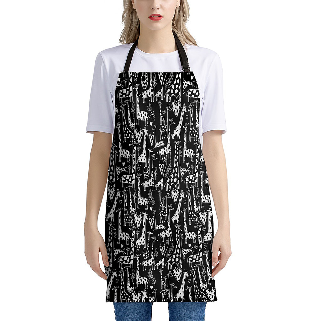 Black And White Cartoon Giraffe Print Apron