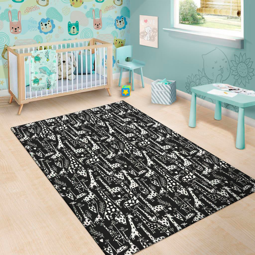 Black And White Cartoon Giraffe Print Area Rug