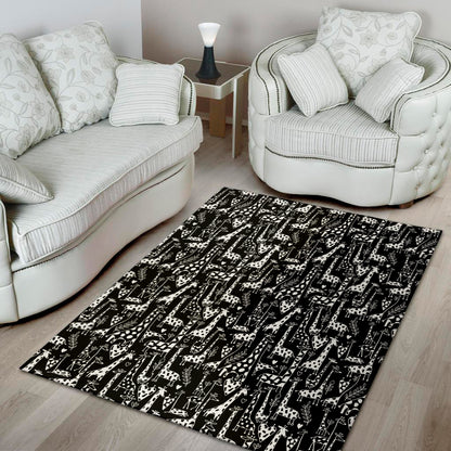 Black And White Cartoon Giraffe Print Area Rug