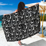 Black And White Cartoon Giraffe Print Beach Sarong Wrap
