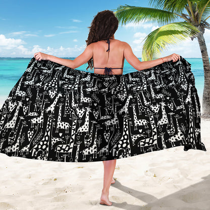 Black And White Cartoon Giraffe Print Beach Sarong Wrap
