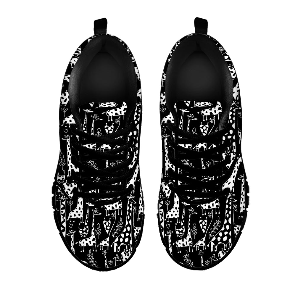 Black And White Cartoon Giraffe Print Black Sneakers