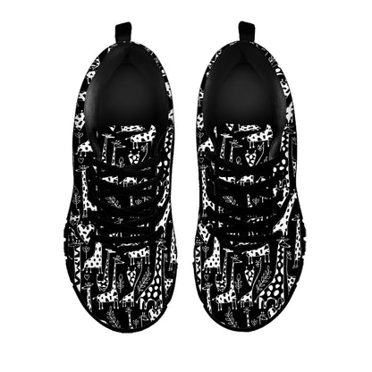 Black And White Cartoon Giraffe Print Black Sneakers