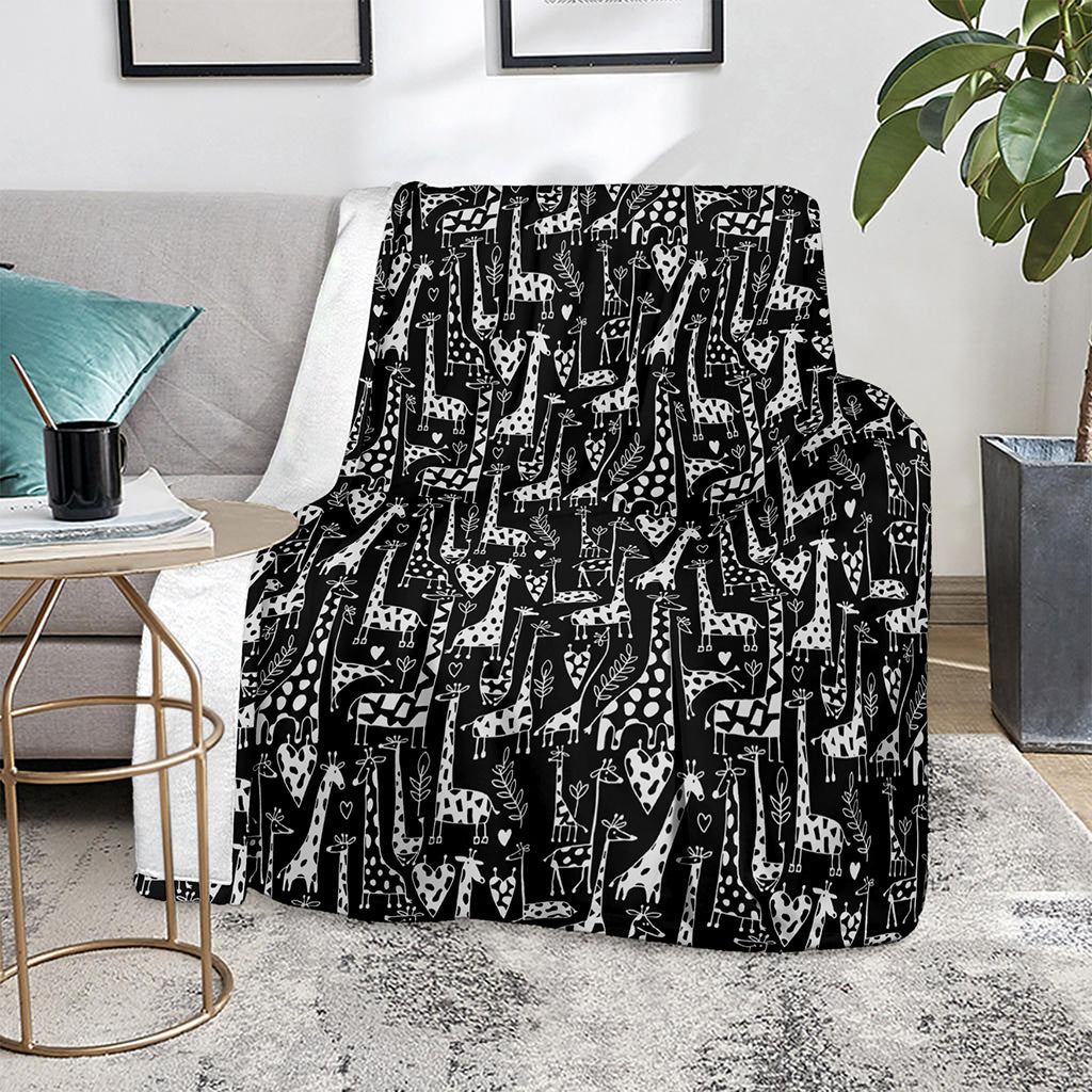 Black And White Cartoon Giraffe Print Blanket