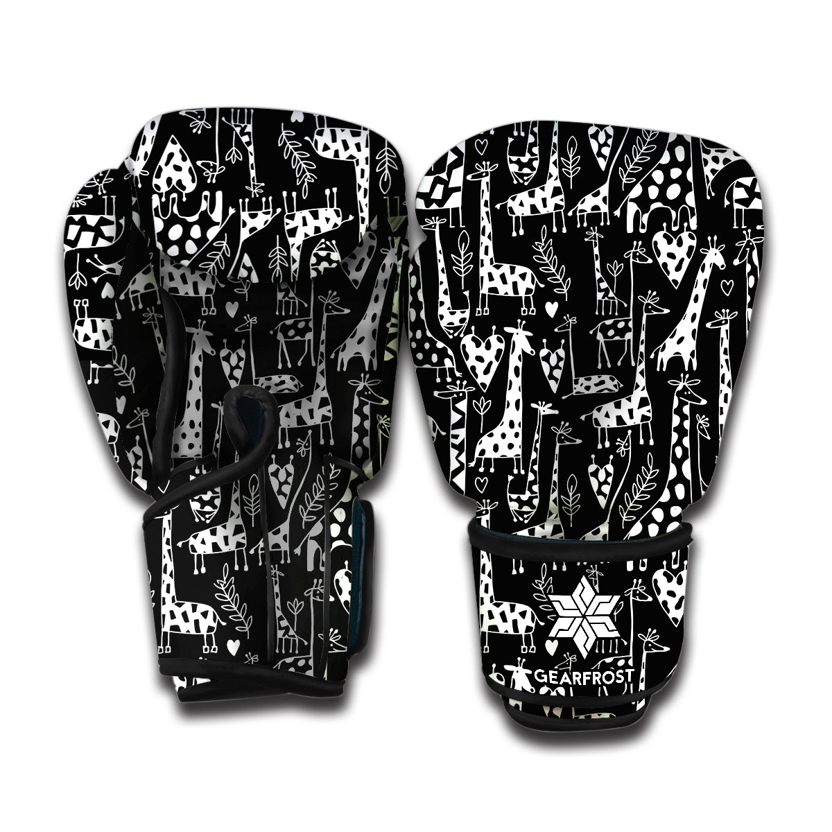 Black And White Cartoon Giraffe Print Boxing Gloves
