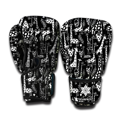 Black And White Cartoon Giraffe Print Boxing Gloves