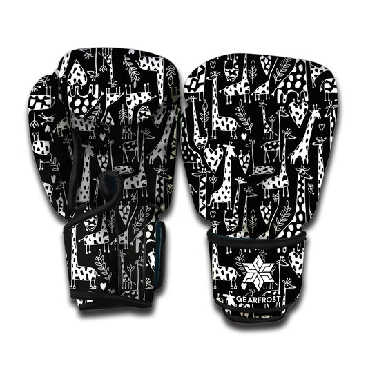 Black And White Cartoon Giraffe Print Boxing Gloves