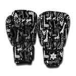 Black And White Cartoon Giraffe Print Boxing Gloves