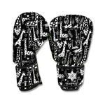 Black And White Cartoon Giraffe Print Boxing Gloves