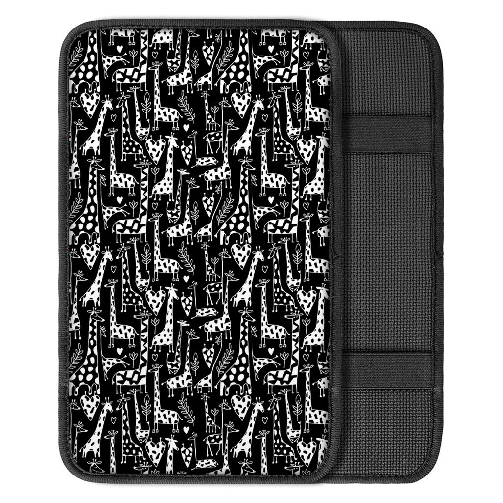 Black And White Cartoon Giraffe Print Car Center Console Cover