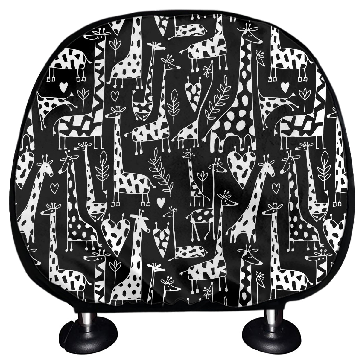 Black And White Cartoon Giraffe Print Car Headrest Covers