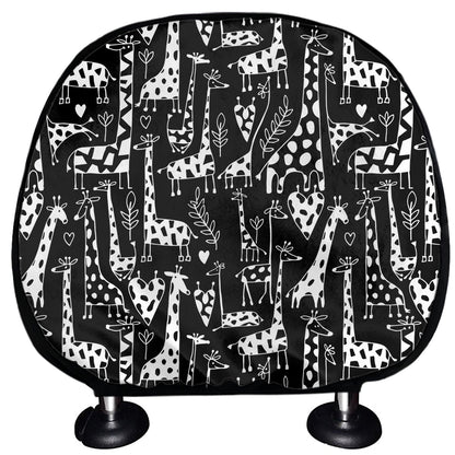 Black And White Cartoon Giraffe Print Car Headrest Covers