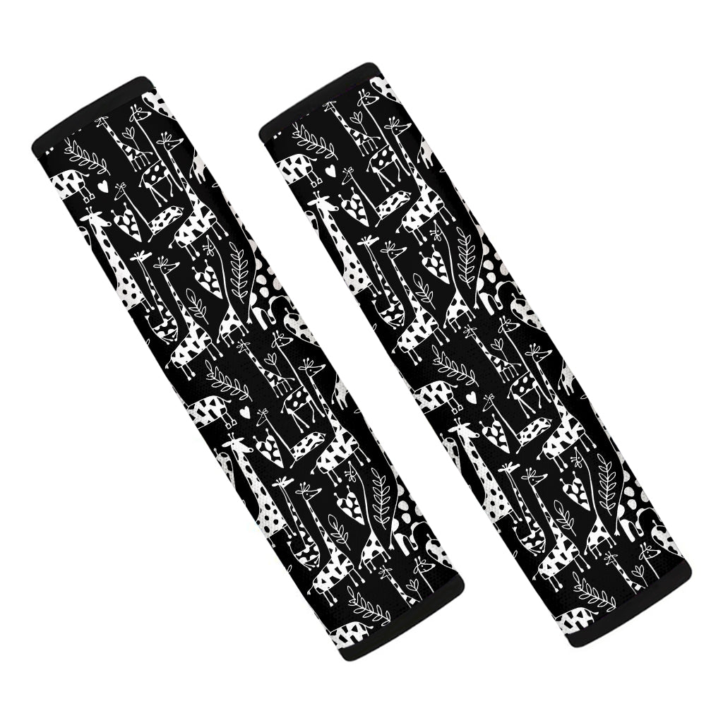 Black And White Cartoon Giraffe Print Car Seat Belt Covers