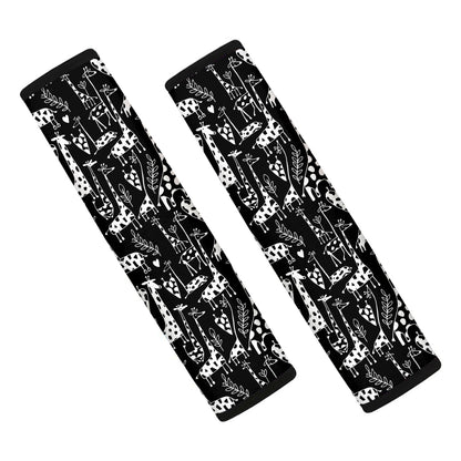 Black And White Cartoon Giraffe Print Car Seat Belt Covers
