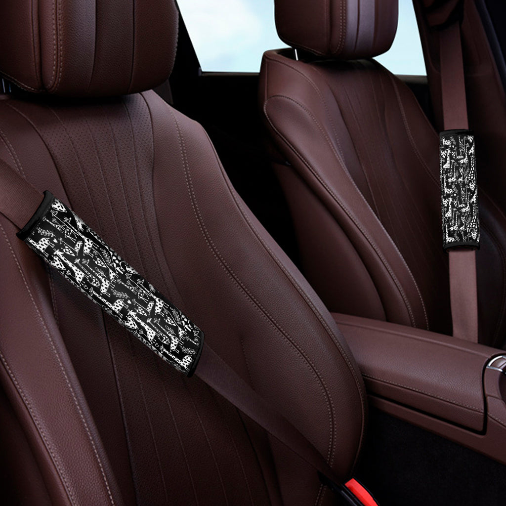Black And White Cartoon Giraffe Print Car Seat Belt Covers