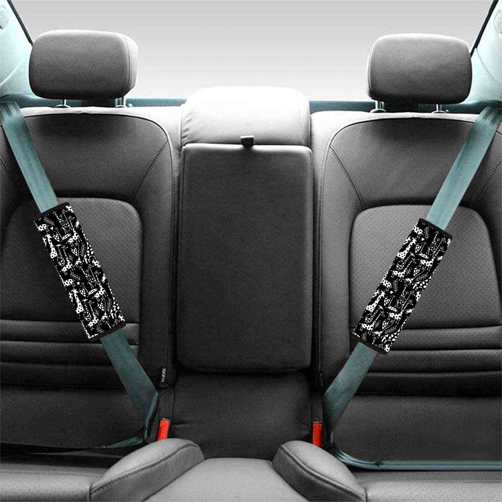 Black And White Cartoon Giraffe Print Car Seat Belt Covers
