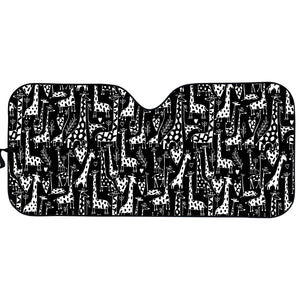 Black And White Cartoon Giraffe Print Car Sun Shade