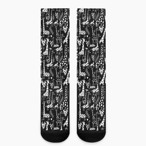 Black And White Cartoon Giraffe Print Crew Socks