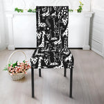 Black And White Cartoon Giraffe Print Dining Chair Slipcover