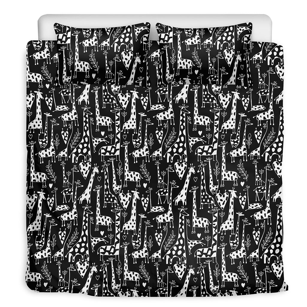 Black And White Cartoon Giraffe Print Duvet Cover Bedding Set
