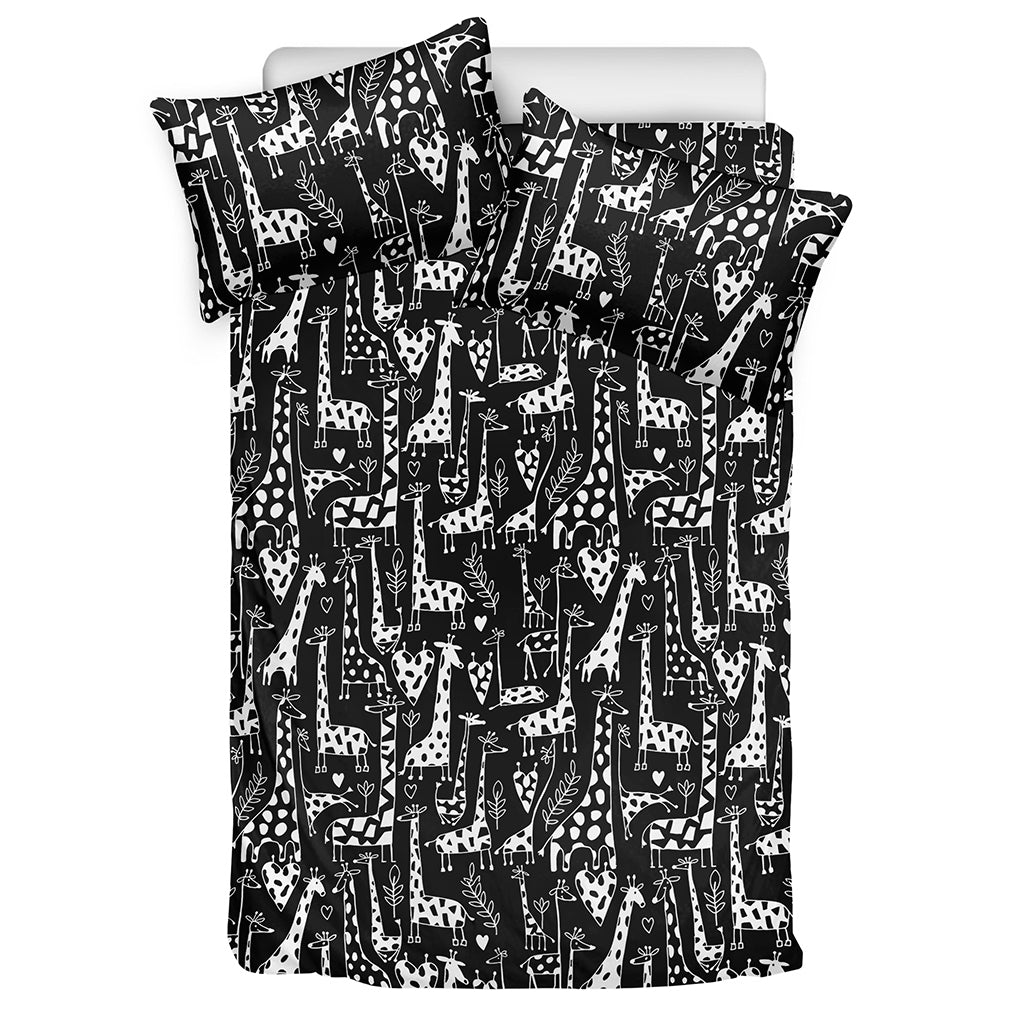 Black And White Cartoon Giraffe Print Duvet Cover Bedding Set
