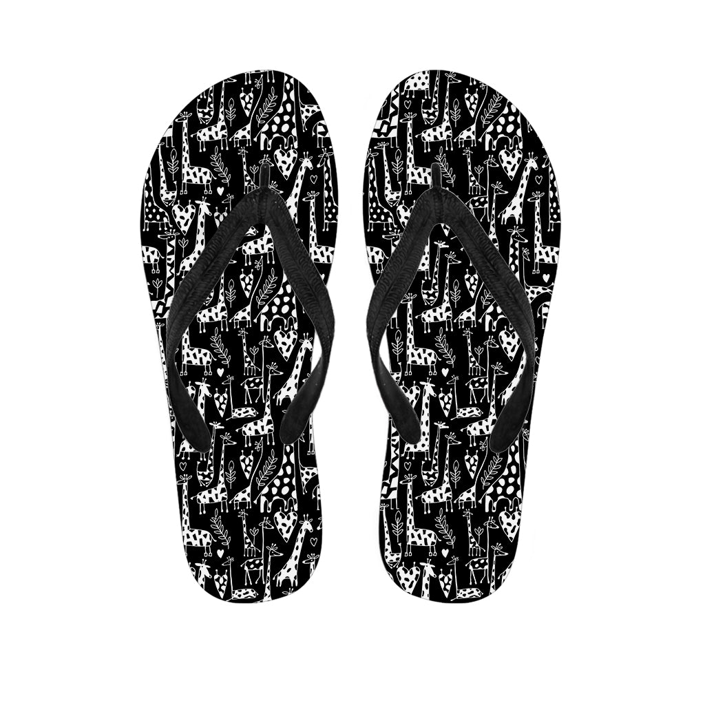 Black And White Cartoon Giraffe Print Flip Flops