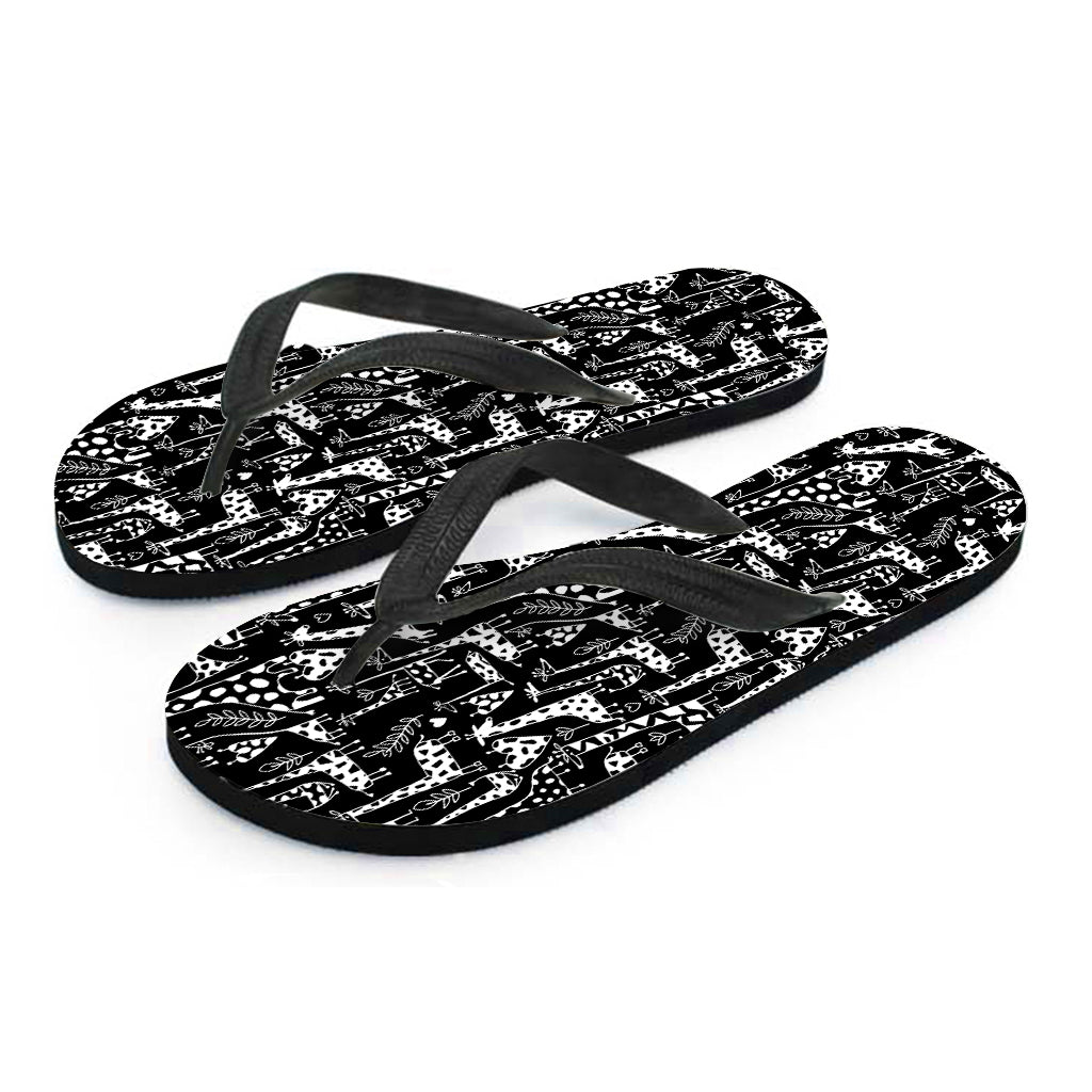 Black And White Cartoon Giraffe Print Flip Flops