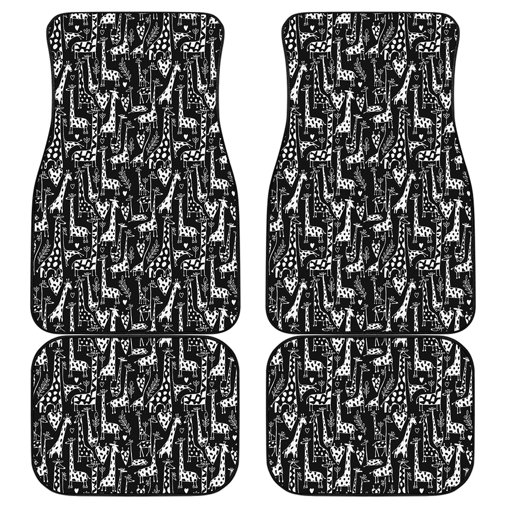 Black And White Cartoon Giraffe Print Front and Back Car Floor Mats