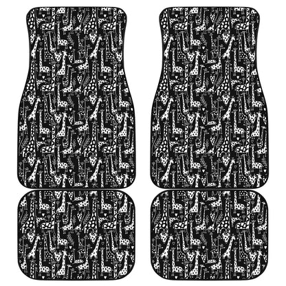 Black And White Cartoon Giraffe Print Front and Back Car Floor Mats