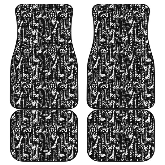 Black And White Cartoon Giraffe Print Front and Back Car Floor Mats