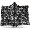 Black And White Cartoon Giraffe Print Hooded Blanket