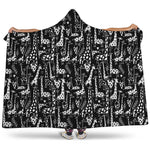 Black And White Cartoon Giraffe Print Hooded Blanket