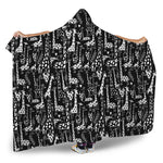 Black And White Cartoon Giraffe Print Hooded Blanket