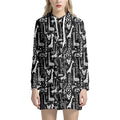 Black And White Cartoon Giraffe Print Pullover Hoodie Dress